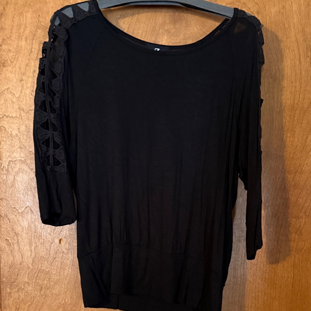 Black Women's Top with Lace Detail